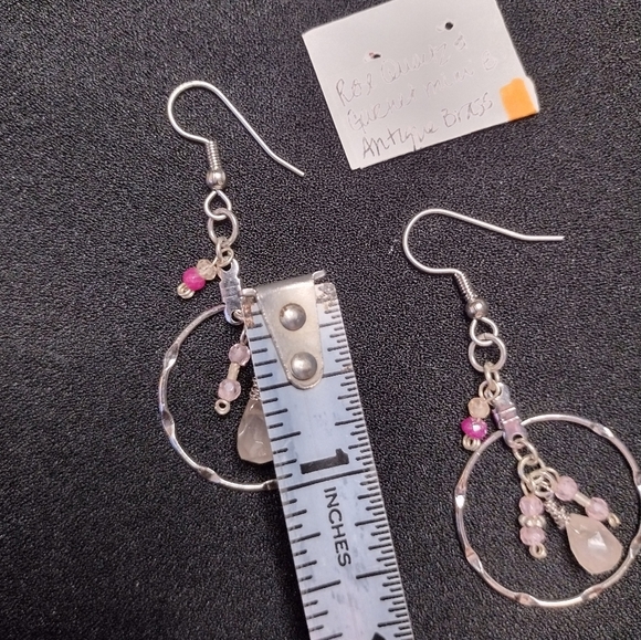 Rose Quartz and Garnet Antique Brass Earrings - Picture 8 of 9